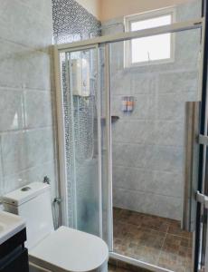 Hostel ABC في سيري كيمبانغان: حمام مع دش مع مرحاض ومغسلة