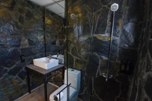 a bathroom with a sink and a toilet at LOKAL Rooms x Skardu (Katpana Retreat) in Skardu