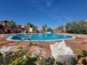 a swimming pool with a white flower in front of it at La Perle de Marrakech by Atlas Golf Resort in Marrakesh
