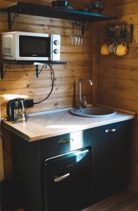 卡茲別吉的住宿－Kuro Glamping，带微波炉和水槽的小厨房