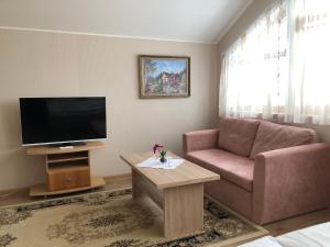 ein Wohnzimmer mit einem Sofa und einem Flachbild-TV in der Unterkunft Riia Villa in Tartu