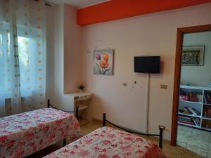 1 dormitorio con 1 cama y TV en la pared en Casa Emilia, en Marano Principato