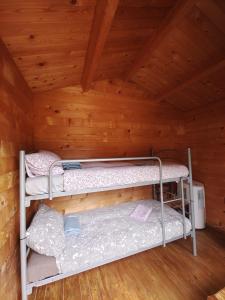 a room with three bunk beds in a cabin at Agriturismo Fattoria Ca Di Sole in San Benedetto Val di Sambro