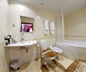 a bathroom with a sink and a toilet and a tub at Kristina Hotel in Zaporozhye