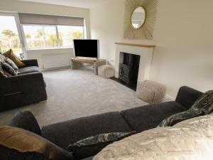 a living room with a couch and a television at Field View in Newport