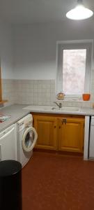 eine Küche mit einer Spüle und einer Waschmaschine in der Unterkunft Appartement avec balcon in Malaucène