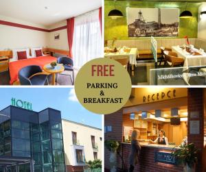 a collage of four pictures of a hotel at Jan Maria Hotel & Restaurant in Ostrava
