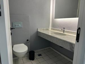 y baño con aseo, lavabo y espejo. en Kançul Hotel Taştepeler en Sanlıurfa