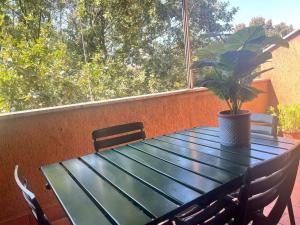 una mesa verde con una maceta en el balcón en Grace's House - Milan & Rho Fiera, en Vittuone