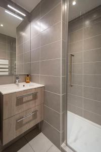 a bathroom with a shower and a sink at La Niche 2 in Brides-les-Bains