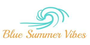 um logótipo para vibrações de verão azul com uma onda em Blue Summer Vibes Apartment for 4P, AC, parking, beach at 50m, SPA access -1 em La Ciotat