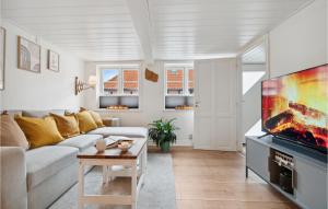 a living room with a couch and a tv at Pet Friendly Home In Rnne With Kitchen in Rønne
