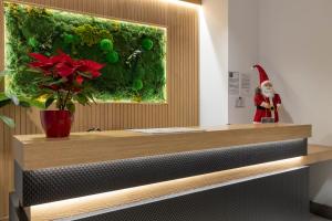格拉纳达BiBo Suites San Agustín的站在一个柜台后面的花环和植物