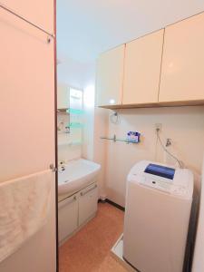 a small bathroom with a sink and a washing machine at kaneshiro guest house in Tokyo +51 photos