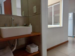 a bathroom with a sink and a mirror at DEPARTAMENTOS GCHU in Gualeguaychú