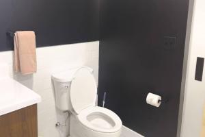 Łazienka z białą toaletą i umywalką w obiekcie Urban Studio: Downtown Hartford w mieście Hartford