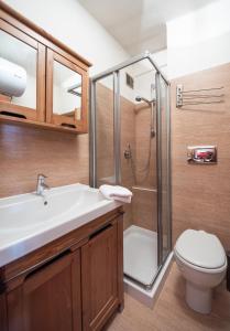 y baño con ducha, lavabo y aseo. en Chalet della Neve - Ski Access-Parking-Wifi, en Limone Piemonte
