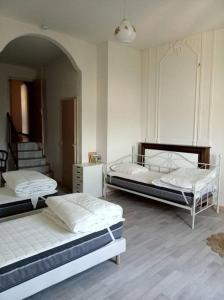 um quarto com duas camas e uma escada em Maison familiale du Clos Saint Roch em Viviers