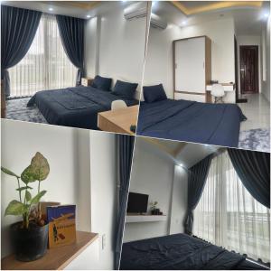 een collage van een slaapkamer met een bed en een raam bij Thanh An Homestay&Guesthouse in Hue
