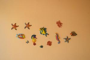 a group of fish magnets on a wall at Finestra sul mare in Cala Gonone