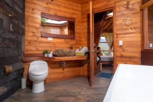 a bathroom with a toilet and a sink at Glamping Corazón del Molino in Ubaque