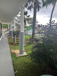 a white pole in a yard with palm trees at Caribbean Dreams in Mayaguez