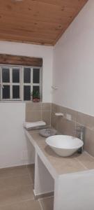 a bathroom with a large white sink and a counter at Casa San Sebastian in Guasca