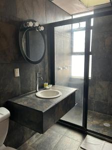 a bathroom with a sink and a mirror at HOTEL VIRREYNAL in Teziutlán