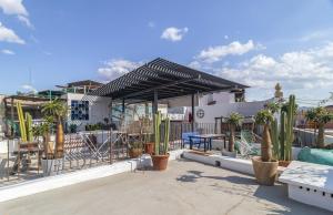 patio z kaktusami, stołem i ogrodzeniem w obiekcie Andador Progreso by Domi Housing w mieście Querétaro