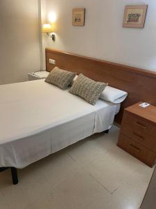 een slaapkamer met een bed met 2 kussens erop bij Hostal María in Elche