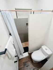 a bathroom with a white toilet and a shower at Arena Apartment 1 in Holbox Island +9 photos