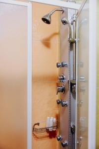 łazienka z prysznicem z głowicą prysznicową w obiekcie Villa Andromeda Pelion w mieście Portariá