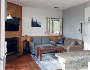uma sala de estar com um sofá e uma mesa em Cozy Condo in Wintergreen Resort That Sleeps 4! em Lyndhurst