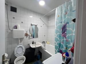 a bathroom with a toilet and a sink and a tub at Apartment Ciglane - Pet friendly in Sarajevo