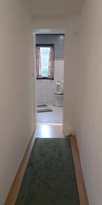 Cette chambre comprend une salle de bains pourvue d'un tapis vert. dans l'établissement Ferienwohnung Prinz, à Meinerzhagen
