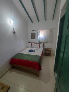 een slaapkamer met een bed in een witte kamer bij POSADA CASA MIA in Villa de Leyva