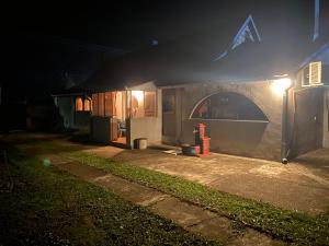 a house lit up at night with a street light at "Pikaso" kuca za odmor in Šid