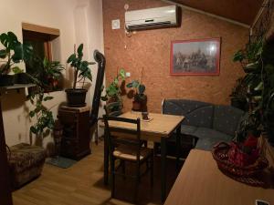 a living room with a table and some plants at "Pikaso" kuca za odmor in Šid