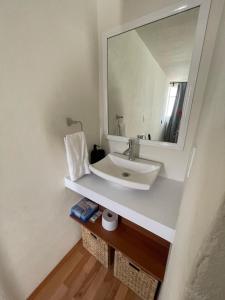 La salle de bains est pourvue d'un lavabo et d'un miroir. dans l'établissement Mini Loft en Coyoacán, à Mexico