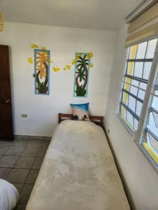 a room with a large bed in the corner of a room at Tropicoco Pool House Steps From The Beach in Puerto Nuevo