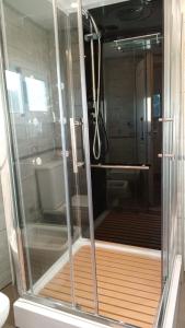 eine Dusche mit Glaskabine im Bad in der Unterkunft Lago Sereno in Villa Parque Siquiman
