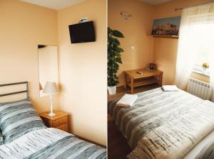 Postel nebo postele na pokoji v ubytování Noclegi Moya Ameryka w Dolinie Baryczy