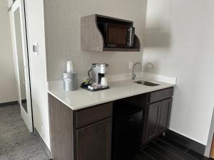 a kitchen with a sink and a coffee maker on a counter at Holiday Inn Express & Suites Eden Prairie - Minneapolis, an IHG Hotel in Eden Prairie