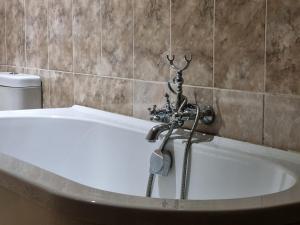 a white bath tub in a bathroom with a toilet at Red Apple Guest House in Pretoria +42 photos