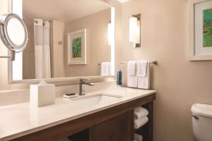 a bathroom with a sink and a mirror and a toilet at Hilton Naples in Naples