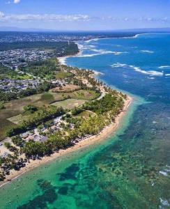 an aerial view of a beach and the ocean at Espaciosa casa en Matancitas a 3 min de la Playa in Matancita