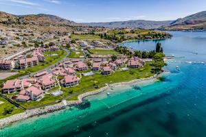 an aerial view of a resort on the water at Lake Chelan Shores: The Overlook #19-9 in Chelan