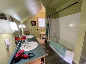 ein Badezimmer mit einem Waschbecken und einer Badewanne in der Unterkunft ROOM D IN THE WHITE HOUSE in Niagara Falls