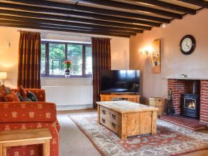 a living room with a television and a fireplace at Larpool Mews in Whitby