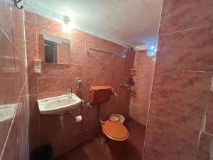 a bathroom with a toilet and a sink at Ocean View Goan Beach House in Calangute